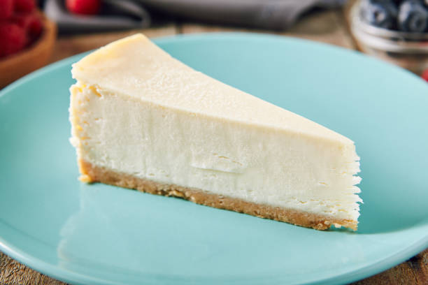 istock Classic Plain New York Cheesecake on Blue Plate 1007957178
