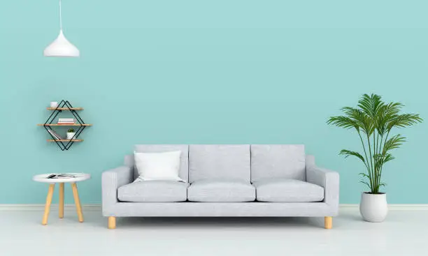 gray sofa and lamp in living room for mockup, 3D rendering