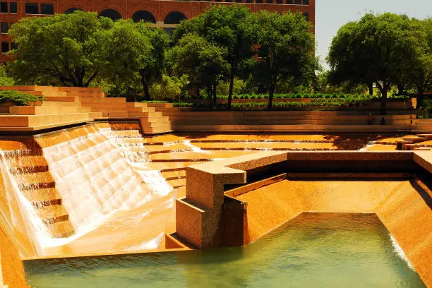 The Watergarden in Downtown Ft Worth, Texas is a public park that featured levels of cascading water