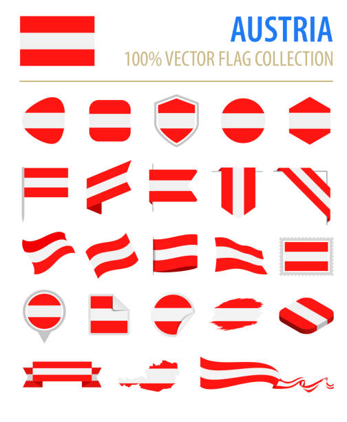 illustrations, cliparts, dessins animés et icônes de autriche - flag icon set vector plate - austria flag europe national flag