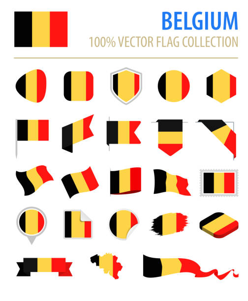 ilustrações, clipart, desenhos animados e ícones de bélgica - bandeira ícone plana vector set - belgium belgian flag flag shield