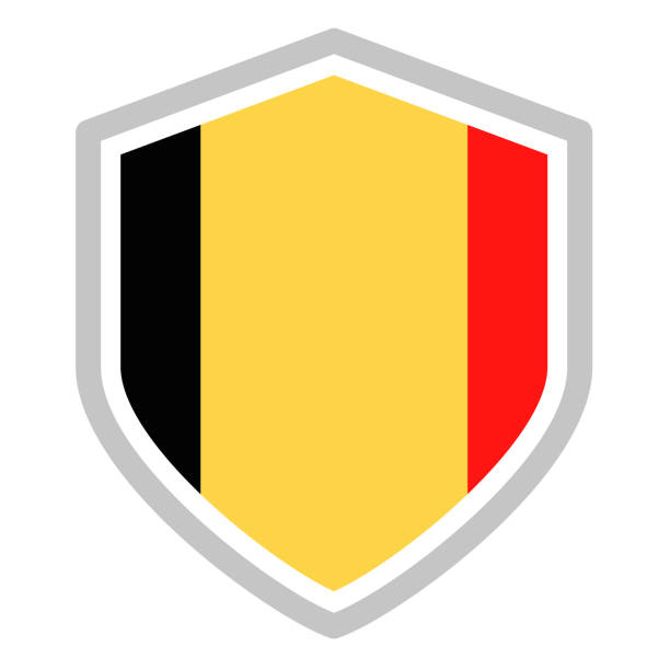 ilustraciones, imágenes clip art, dibujos animados e iconos de stock de bélgica - escudo bandera vector icono plana - belgium belgian flag flag shield