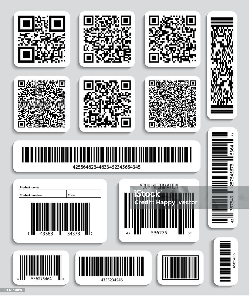 Creative vector illustration of QR codes, packaging labels, bar code on stickers. Identification product scan data in shop. Art design. Abstract concept graphic element Creative vector illustration of QR codes, packaging labels, bar code on stickers. Identification product scan data in shop. Art design. Abstract concept graphic element. Bar Code stock vector