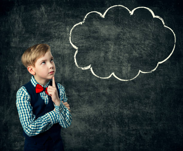 istock Child Thinking Bubble over Blackboard Background, School Boy Student looking to Chalkboard 1007983538