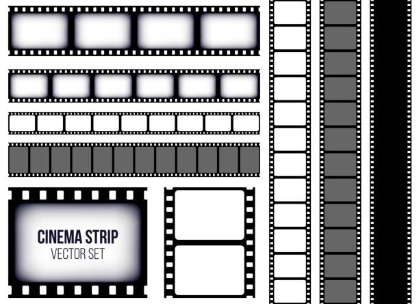 Creative vector illustration of old retro film strip frame set isolated on transparent background. Art design reel cinema filmstrip template. Abstract concept graphic element Creative vector illustration of old retro film strip frame set isolated on transparent background. Art design reel cinema filmstrip template. Abstract concept graphic element. film negative roll stock illustrations