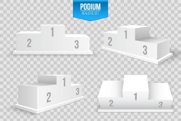 ilustrações de stock, clip art, desenhos animados e ícones de creative vector illustration of 3d business winners podium in different view isolated on background. art design pedestal with first, second, third place for award ceremony. abstract concept graphic - podium pedestal construction platform award