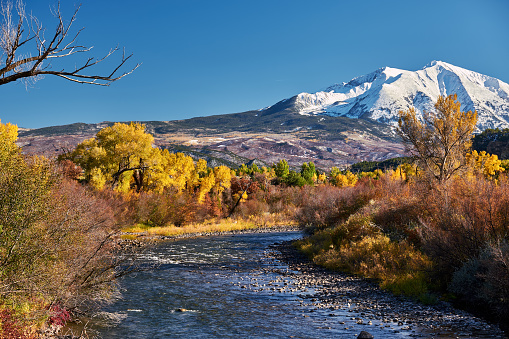 Mount Sopris autumn landscape in Colorado Rocky Mountains, USA.