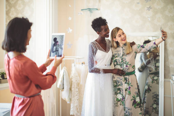 istock The bride is trying out her wedding dress 1007990544