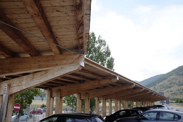 istock modern wooden carport 1007991122