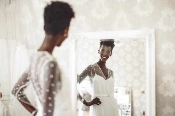 istock The bride is trying out her wedding dress 1007993778