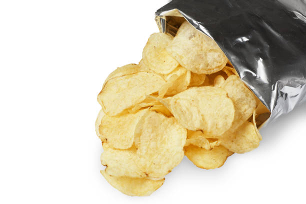istock Potato chips isolated on white background close-up. 1007998270
