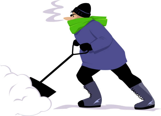 ilustrações de stock, clip art, desenhos animados e ícones de snow shoveling person - snow digging horizontal people