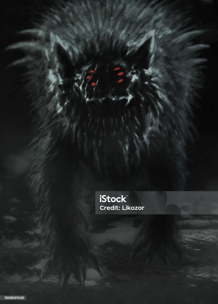Alien Wolves Alien Wolf Emerges From Dark Forest And Opens His Mouth Stock ...