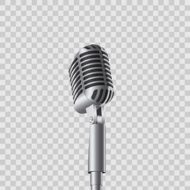 Vector illustration of Creative vector illustration of retro vintage concert microphones on stand isolated on transparent background. Art design. Abstract concept graphic music element