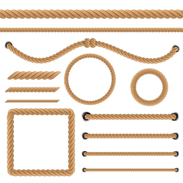 творческая векторная иллюстрация реалистичных морских витой веревочных узлов, петель для украшения и покрытия изолирована на прозрачном � - rope stock illustrations