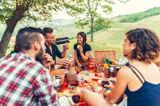 istock Group of friends spending time making a picnic and a barbeque 1008005442