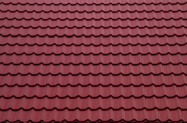 istock Red roofing from stainless metal plate, metal tile 1008005790