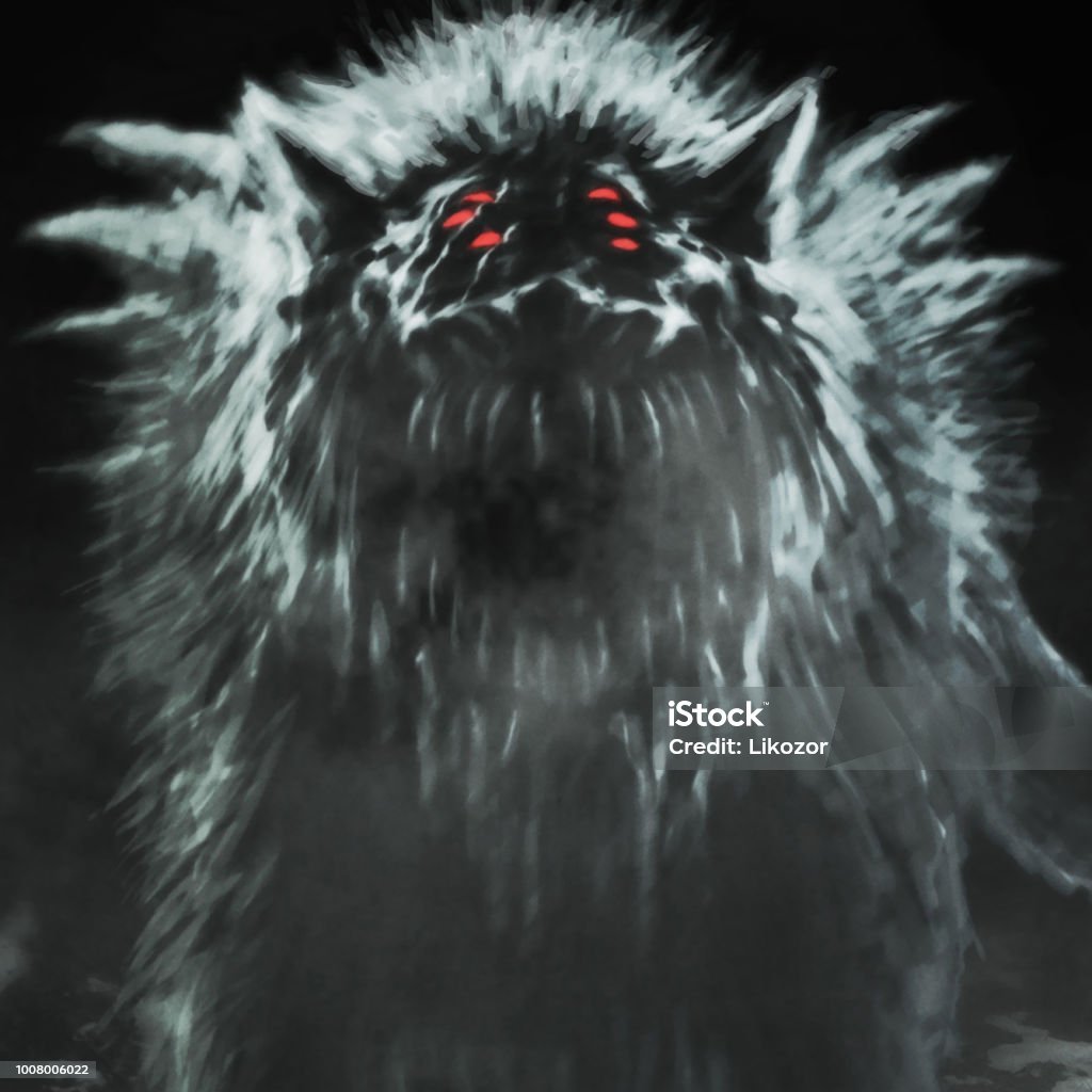 Alien Wolves Alien Wolf Emerges From Dark Forest And Opens His Mouth Stock ...