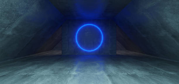 istock Futuristic Sci Fi Concrete Long Triangle Shaped Tunnel With Blue Glowing Neon Circle Light Inside Empty Space 3D Rendering 1008009002