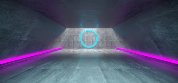 istock Futuristic Sci Fi Concrete Long Triangle Shaped Tunnel With Glowing Neon Signs Inside Empty Space 3D Rendering 1008009042