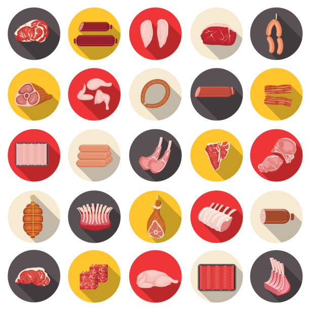 frischfleisch-icon-set - crown roast of lamb stock-grafiken, -clipart, -cartoons und -symbole