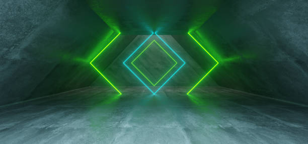 istock Futuristic Sci Fi Concrete Long Triangle Shaped Tunnel With Glowing Neon Signs Inside Empty Space 3D Rendering 1008011996
