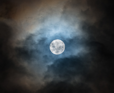 Full moon on cloudy day