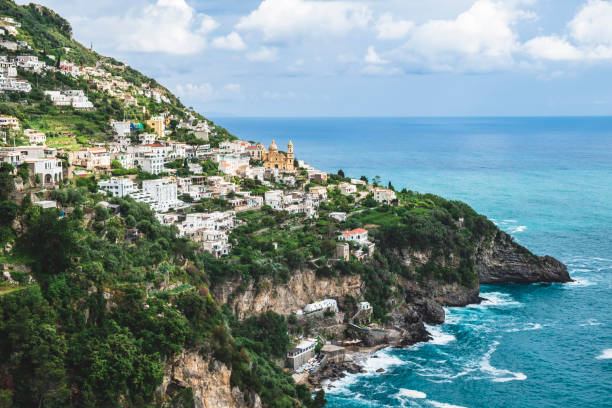 View of the town of Praiano in Positano on the Amalfi Coast stock photo