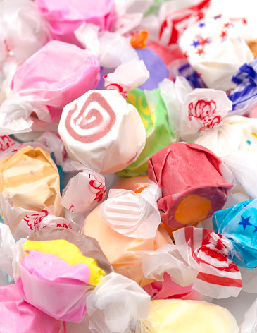 Thirty Different Flavors of Salt Water Taffy in a Pile