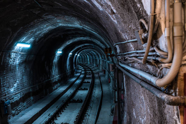 Underground train tunnel stock photo