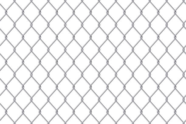 ilustrações de stock, clip art, desenhos animados e ícones de creative vector illustration of chain link fence wire mesh steel metal isolated on transparent background. art design gate made. prison barrier, secured property. abstract concept graphic element - chain guard