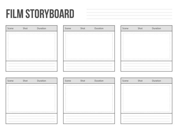 透明な背景に分離された専門のフィルム ストーリー ボード モックアップの創造的なベクトル イラスト。アート デザイン映画ストーリー ボード レイアウト テンプレートです。抽象的な概� - 原稿点のイラスト素材／クリップアート素材／マンガ素材／アイコン素材