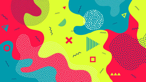Creative vector illustration of children cartoon color splash background. Art design trendy 80s-90s trendy style. Geometric line shape pattern. Abstract concept graphic playground banner element Creative vector illustration of children cartoon color splash background. Art design trendy 80s-90s trendy style. Geometric line shape pattern. Abstract concept graphic playground banner element. party funny stock illustrations