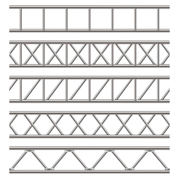 創造的なベクトル図鋼トラス桁のクローム パイプ透明な背景に分離されました。ビルボードのアート デザイン水平金属建設構造。抽象的な概念グラフィック要素 - industry business street steel点のイラスト素材／クリップアート素材／マンガ素材／アイコン素材