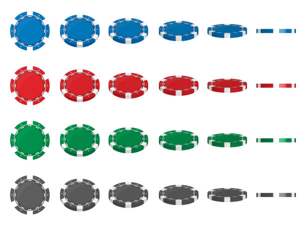 творческая векторная иллюстрация набора покерных фишек казино в флип-позиции разных углов изолирована на прозрачном фоне. художественный  - gambling chip green stack gambling stock illustrations