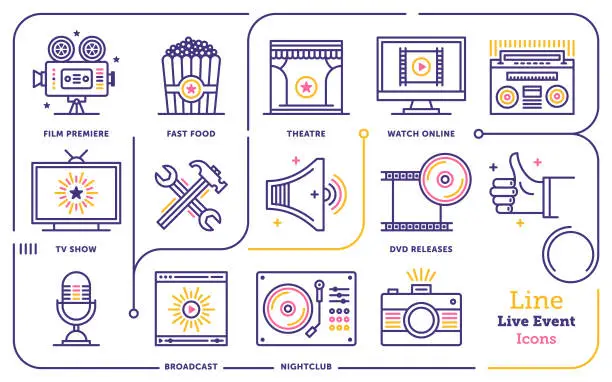 Vector illustration of Live Events Line Icon Set