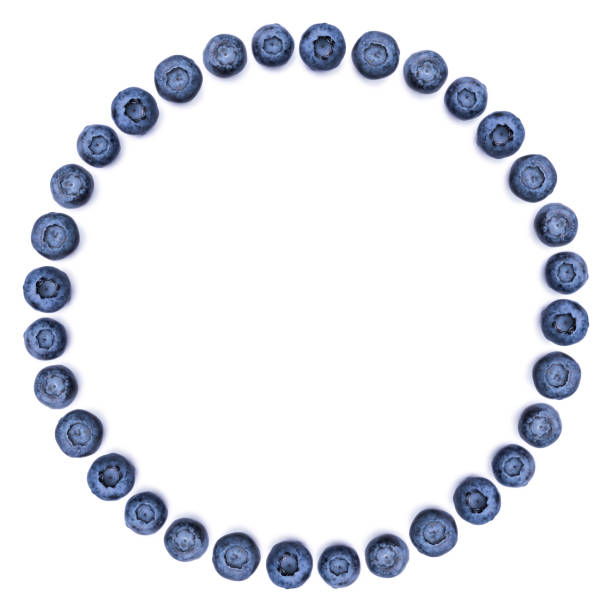Round frame of blueberries on white background