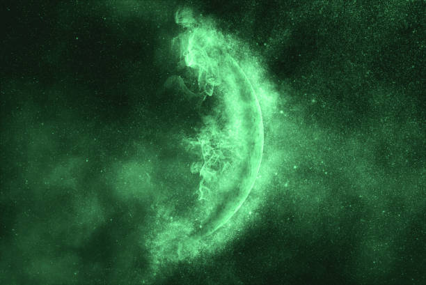 istock Crescent Moon in night star sky. Green symbol 1008093140