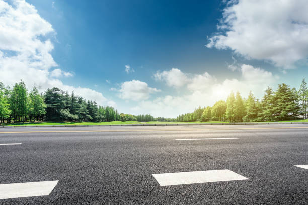 istock Asphalt road and green forest landscape under the blue sky 1008101848