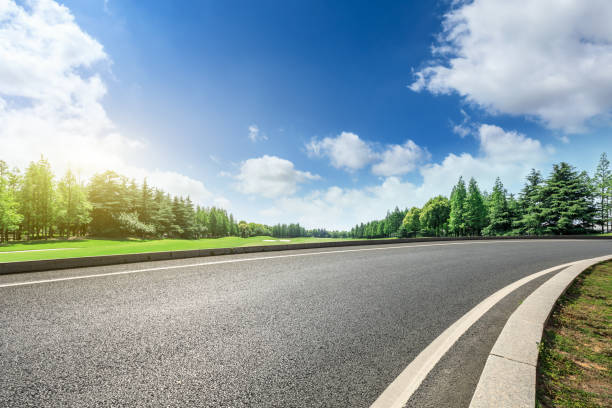 istock Asphalt road and green forest landscape under the blue sky 1008101890