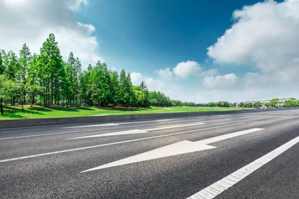 istock Asphalt road and green forest landscape under the blue sky 1008104846