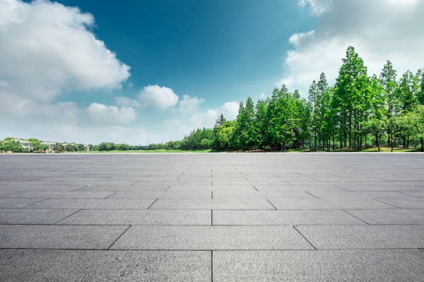 Square floor and green trees natural landscape