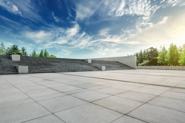 Square floor and green trees natural landscape