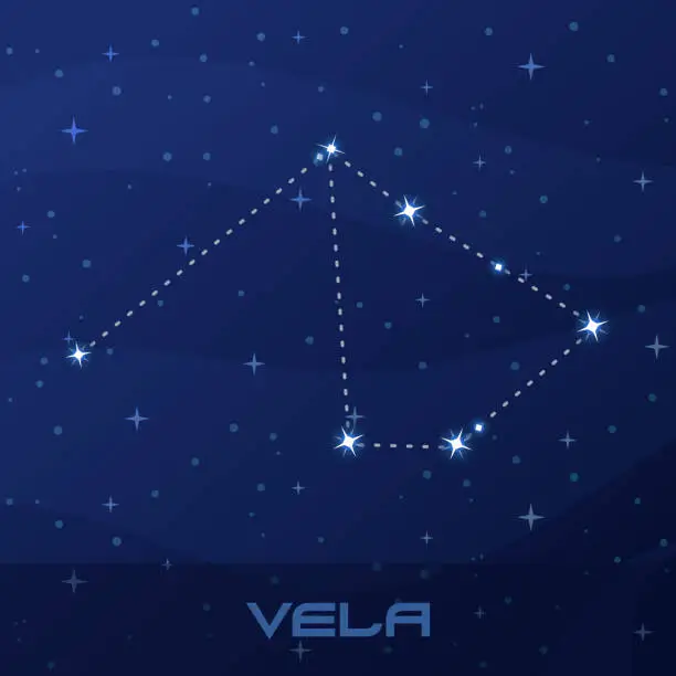 Vector illustration of Constellation Vela, Sails, night star sky