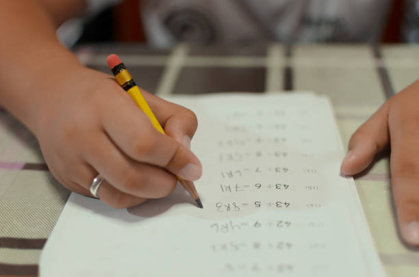 Close up of a child doing his school homework