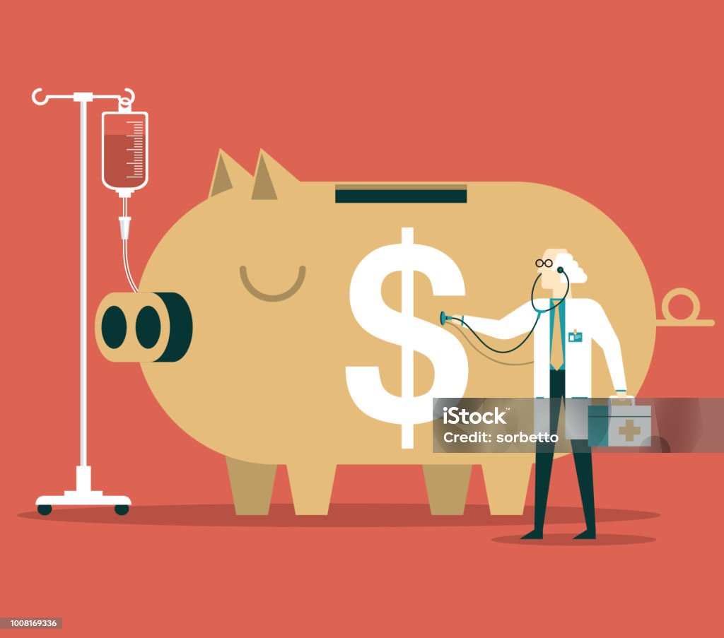Financial Crisis Health and the piggy bank Finance stock vector