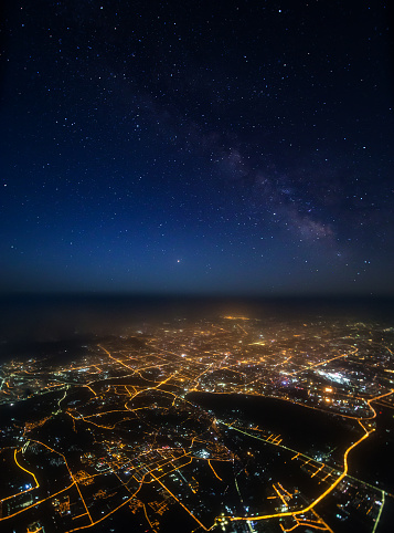 The night scene and the Milky way in Beijing from airplane