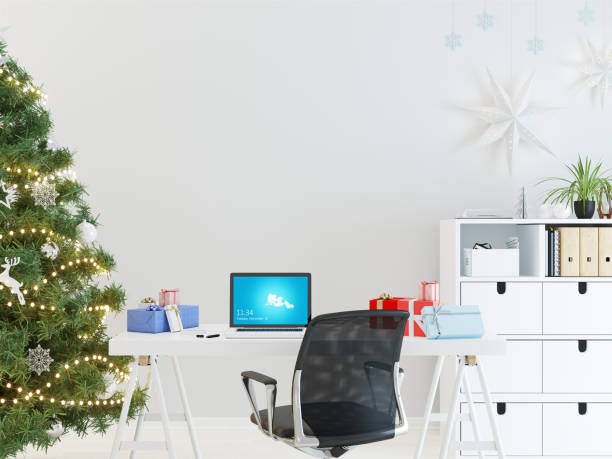 istock Laptop with gift box and christmas tree. Laptop background with clipping path 1008232002