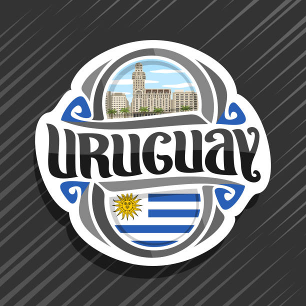 etykieta wektorowa dla urugwaju - montevideo uruguay town square travel stock illustrations