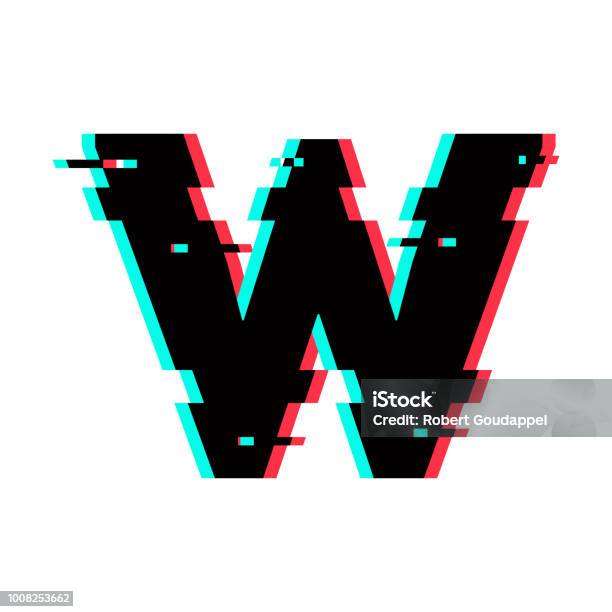 Vector Logo Letter W Glitch Distortion Stock Illustration - Download Image Now - Abstract, Alphabet, Art